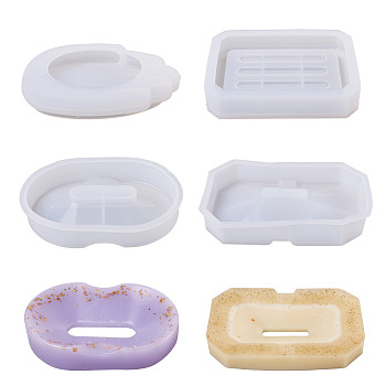 Cheriswelry 4Pcs 4 Style DIY Soap Box Silicone Molds, Resin Casting Decoration Molds, For UV Resin, Epoxy Resin Making, Palm & Oval & Octagon & Rectangle, White, 97~132x56~92x20~25mm, 1pc/style