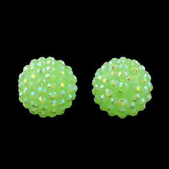 AB-Color Resin Rhinestone Beads, with Acrylic Round Beads Inside, for Bubblegum Jewelry, Lawn Green, 12x10mm, Hole: 2~2.5mm