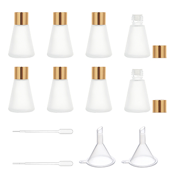 Matte Glass Aromatherapy Subpackage Bottle, with Alumite Cover & PP Plug & Plastic Funnel Hopper & Pipettes, Clear, 4.6x7.5cm, Hole: 12mm, Capacity: 30ml(1.01 fl. oz), 8pcs