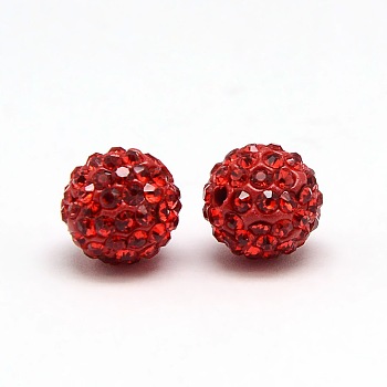 Polymer Clay Rhinestone Beads, Pave Disco Ball Beads, Grade A, Round, PP6, Light Siam, PP6(1.3~1.35mm), 4mm, Hole: 1mm