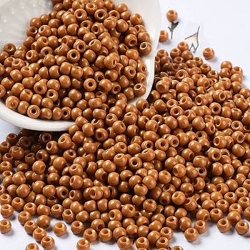 Baking Paint Glass Seed Beads, Round, Camel, 4x3mm, Hole: 1.2mm, about 7650pcs/pound