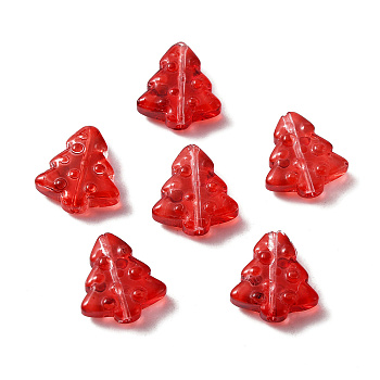 Christmas Transparent Handmade Lampwork Beads, Christmas Tree, Red, 16x15x5mm, Hole: 1.2mm, about 50pcs/bag