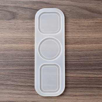 Square/Round/Rectangle Mini Serving Tray Pendant DIY Silicone Molds, Resin Casting Molds, for UV Resin, Epoxy Resin Craft Making, White, 150x51x5.5mm, Inner Diameter: 40~50~37~40mm