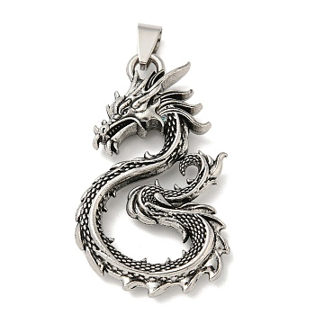 Tibetan Style Alloy Pendants, Dragon, Antique Silver, 46.5x29x6mm, Hole: 4x8mm