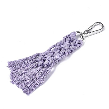 Polycotton(Polyester Cotton) Tassel Big Pendants Decorations, with Platinum Plated Alloy Swivel Clasps, Medium Orchid, 150mm~160mm