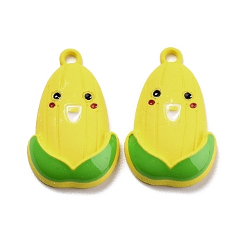 Autumn Theme Spray Painted Alloy Enamel Pendant, Corn, Yellow, 22.5x14x4mm, Hole: 1.2mm