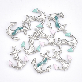 304 Stainless Steel Pendants, with Enamel, Anchor, Mixed Color, Stainless Steel Color, 23.5x18.5x3mm, Hole: 1mm