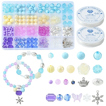 DIY Stretch Bracelet Making Kit, Including Butterfly & Oval & Snowflake Acrylic & Plastic Beads, Crown Alloy & Glass Charms, Mixed Color