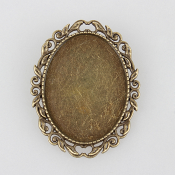 Vintage Alloy Brooch Cabochon Bezel Settings, with Iron Pin Brooch Back Bar Findings, Oval, Cadmium Free & Nickel Free & Lead Free, Antique Bronze, Tray: 30x40mm, 51x39x2mm, pin: 0.6mm