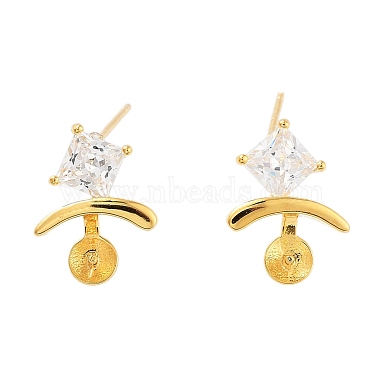 Real 18K Gold Plated Sterling Silver+Cubic Zirconia Stud Earring Findings