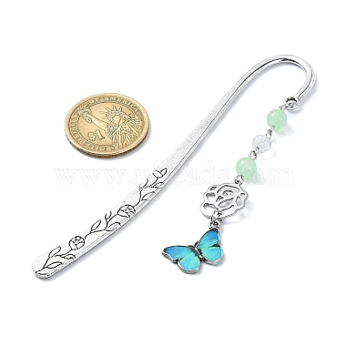 Natural & Dyed Malaysia Jade Round Beaded Alloy Bookmarks(AJEW-JK00293)-4