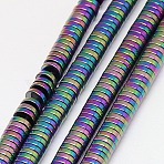 Electroplate Non-magnetic Synthetic Hematite Beads Strands, Heishi Beads, Flat Round/Disc, Grade AAAA, Multi-color Plated, 4x1mm, Hole: 1mm, about 350~357pcpcs/strand, 15.5 inch(G-J164A-4mm-03)