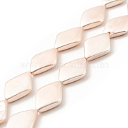 Electroplated Shell Pearl Beads Strands, Polished, Rhombus, Bisque, 12~12.5x18~19x3~4mm, Hole: 0.6mm, about 22pcs/strand, 15.35 inch(39cm)(BSHE-G027-12)