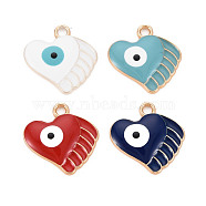 Rack Plating Alloy Enamel Pendants, Cadmium Free & Nickel Free & Lead Free, Heart with Eye, Light Gold, Mixed Color, 18x18x3mm, Hole: 2mm(ENAM-T015-008-NR)