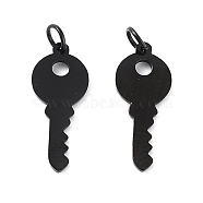 Ion Plating(IP) 304 Stainless Steel Charms, Laser Cut, with Jump Rings, Key, Black, 15x6x0.7mm, Jump Ring: 3x0.4mm, 2.2mm inner diameter(A-STAS-S116-070B)