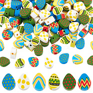 Elite 120Pcs 6 Colors Easter Themed Handmade Polymer Clay Beads, Egg, Mixed Color, 10~10.5x8x4.5mm, Hole: 1.6mm, 20pcs/color(CLAY-PH0001-92)