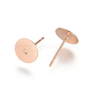 304 Stainless Steel Stud Earring Findings, Flat Pad Earring Post, Rose Gold, 12x8mm, Pin: 0.7mm(STAS-E484-67H-RG)