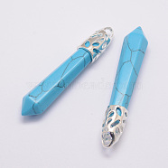 Synthetic Turquoise Big Pointed Pendants, with Alloy Findings, Bullet, Platinum, 57~63x13x10mm, Hole: 3x4mm(G-D860-C27-P)