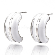 Alloy Enamel Stud Earring, with Stainless Steel Pins, Letter C Shape, Platinum, Creamy White, 20x19x9mm, Pin: 1mm(EJEW-N012-06P)