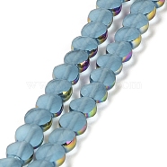 Electroplate Frosted Glass Beads Strands, Rainbow Plated Edge Beads , Faceted Flat Round, Sky Blue, 5~6x6~6.5x3.5~4mm, Hole: 1.2~1.4mm, about 100pcs/strand, 21.10''(53.6cm)(EGLA-Z001-01C)