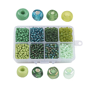 6/0 Glass Seed Beads, Mixed Style, Round, Green, 4x3mm, Hole: 1mm, about 1900pcs/box, Packaging Box: 11x7x3cm(SEED-JP0006-02-4mm)