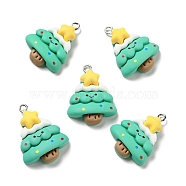Christmas Opaque Resin Pendants, with Platinum Tone Iron Loops, Christmas Tree with Star Charm, Aquamarine, 29x22x7mm, Hole: 2x2.7mm(RESI-G043-A07)