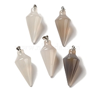 Natural Grey Agate Pendants, Cone Charms with Rack Plating Platinum Plated Brass Snap on Bails, 36~36.5x15~15.5mm, Hole: 5~6.5x2mm(G-Z055-02P-16)