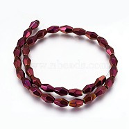 Electroplated Non-magnetic Synthetic Hematite Beads Strands, Polish, Rice, Purple Plated, 12x7.5mm, Hole: 1.2mm, about 33pcs/strand, 15.74 inch(40cm)(G-P392-R07)