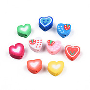 Handmade Polymer Clay Beads, Heart, Mixed Color, 7~10x8~10.5x4~5mm, Hole: 1.5mm(CLAY-N010-085B)