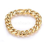 304 Stainless Steel Curb Chains Bracelets, with Fold Over Clasps, Golden, 8-5/8 inch(22cm), 14x5mm(BJEW-E346-03G)