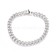 Unisex 304 Stainless Steel Curb Chain/Twisted Chain Bracelets, with Lobster Claw Clasps, Stainless Steel Color, 8-1/2 inch(21.5cm)(X-STAS-D0002-40P)