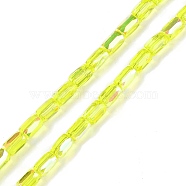 Electroplate Glass Beads Strands, AB Color Plated, Faceted, Column, Yellow, 6.5x4mm, Hole: 0.8mm, about 80pcs/strand, 20.08''(51cm)(GLAA-Q101-02A-AB06)