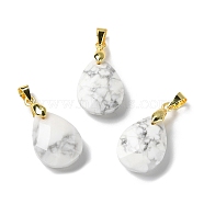 Natural Howlite Pendants, Teardrop Charms, Faceted, with Ion Plating(IP) Golden Plated Brass Findings, 18x13x6mm, Hole: 4x3.3mm(G-Q005-02G-07)