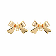 Brass Stud Earring Findings, Nickel Free, Bowknot, Real 18K Gold Plated, 11x16mm, Hole: 1.2mm, Pin: 0.6mm(KK-S360-174)