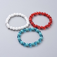 Synthetic Turquoise Beads Stretch Bracelets, with Glass Beads, Mixed Color, 50mm(BJEW-JB05003)