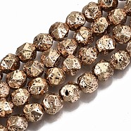 Electroplated Natural Lava Rock Bead Strands, Bumpy, Nuggets, Faceted, Light Gold Plated, 8x7.5x7.5mm, Hole: 1.2mm, about 46pcs/strand, 14.57 inch(37cm)(G-T131-39LG)