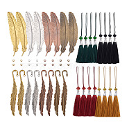 DIY Feather Bookmark Making Kits, Including Brass & Alloy Bookmarks, Polyester Tassel Big Pendants, Mixed Color, Bookmarks: 114~114.5x13.5~23mm, 16pcs/set(DIY-TA0003-30)