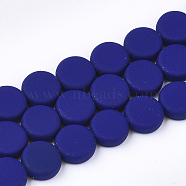 Spray Painted Non-magnetic Synthetic Hematite Beads Strands, Flat Round, Dark Blue, 8x3mm, Hole: 1mm, about 48pcs/strand, 15.7 inch(G-T116-01A-23)