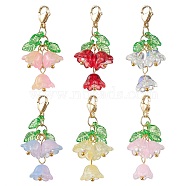 Glass & Acrylic Pendant Decorations, with 304 Stainless Steel Lobster Claw Clasps, Flower, Mixed Color, 43~45mm(HJEW-JM01842)
