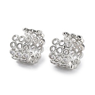 Brass Micro Pave Cubic Zirconia Cuff Earrings for Women, Platinum, 15x11mm(EJEW-D088-08P)