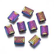 Rack Plating Rainbow Color Alloy Beads, Cadmium Free & Nickel Free & Lead Free, Rectangle, 8.5x6.5x3mm, Hole: 1.2~1.5mm(PALLOY-S180-358)