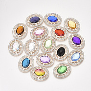 Alloy Cabochons, with Acrylic Rhinestone and Glass Rhinestone, Faceted, Oval, Light Gold, Mixed Color, 32x26.5x6mm(PALLOY-T066-29KC)