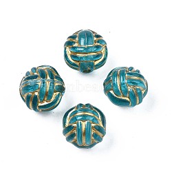 Plating Acrylic Beads, Metal Enlaced, Round, Dark Turquoise, 11x10.5x10.5mm, Hole: 1.8mm, about 770pcs/500g(PACR-N008-015)