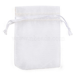 Rectangle Jewelry Packing Drawable Pouches, Organza Gift Bags, White, 9x7cm(OP-9X7CM-1A)