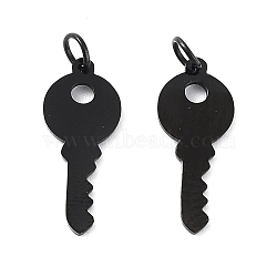 Ion Plating(IP) 304 Stainless Steel Charms, Laser Cut, with Jump Rings, Key, Black, 15x6x0.7mm, Jump Ring: 3x0.4mm, 2.2mm inner diameter(A-STAS-S116-070B)