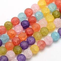 Frosted Synthetic Crackle Quartz Round Beads Strands, Dyed & Heated, Mixed Color, 8mm, Hole: 1mm, about 54pcs/strand, 16.17 inch(G-L155-8mm-04)