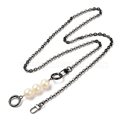 Chain Bag Straps, Iron with Alloy and Resin Imitation Pearl Purse Straps, Gunmetal, 120cm(FIND-A002-01B)