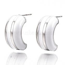 Alloy Enamel Stud Earring, with Stainless Steel Pins, Letter C Shape, Platinum, Creamy White, 20x19x9mm, Pin: 1mm(EJEW-N012-06P)