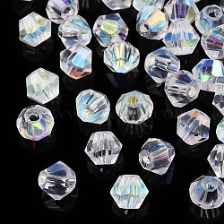 Electroplate Transparent Glass Beads, Half AB Color Plated, Faceted, Bicone, Clear AB, 4.5x4mm, Hole: 1mm, about 300pcs/bag(GLAA-YWC0001-02A)