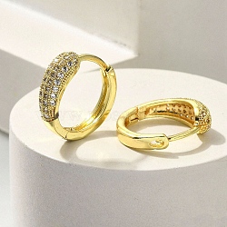 Brass Clear Cubic Zirconia Hoop Earrings, Oval, Real 18K Gold Plated, 16.5x5.5mm(EJEW-M047-01G)